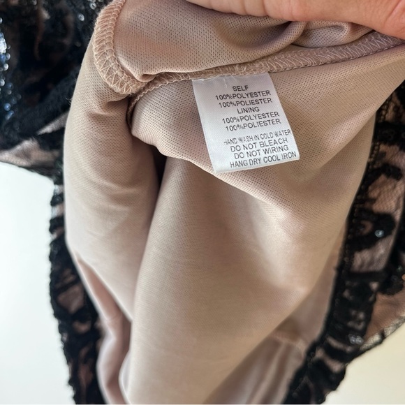 Mystic Los Angeles Nude Lined Black Sequin Lace Sheath Dress Size L - Picture 9 of 11